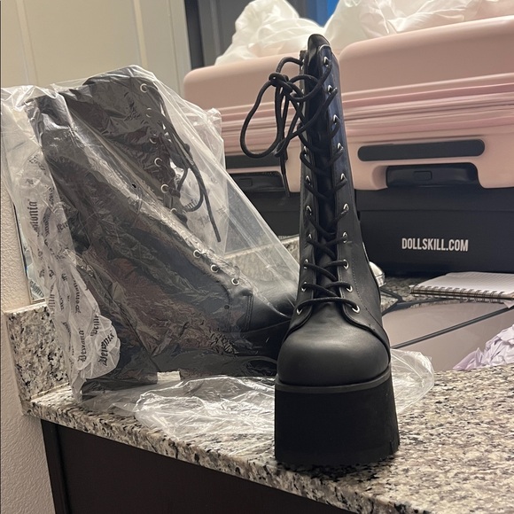 Demonia Black Platform Lace-Up Boots - Picture 2 of 2